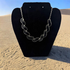 Vintage Black Enamel Wavy Link Collar Necklace